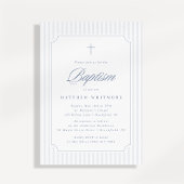 Soft Blue-Gray Striped Baptism Invitation 招待状
