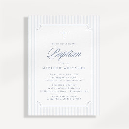Soft Blue-Gray Striped Baptism Invitation 招待状