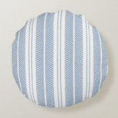 Soft Blue Herringbone Fern Striped Pattern ラウンドクッション (裏面)