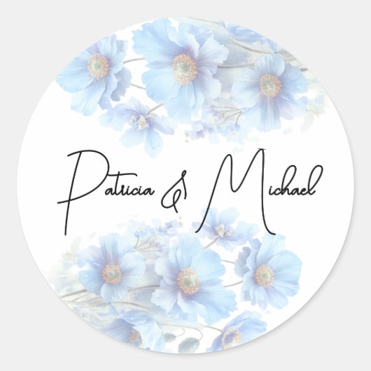 Soft Blue Himalayan Poppy Flower Garden Wedding  ラウンドシール (正面)