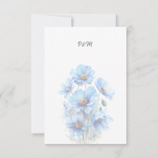 Soft Blue Himalayan Poppy Flower Garden Wedding  出欠カード (裏面)