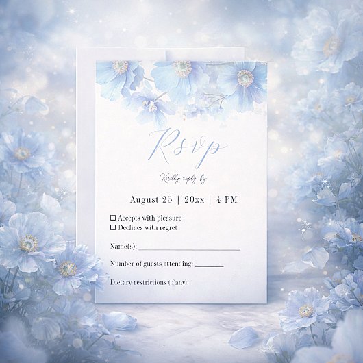 Soft Blue Himalayan Poppy Flower Garden Wedding  出欠カード