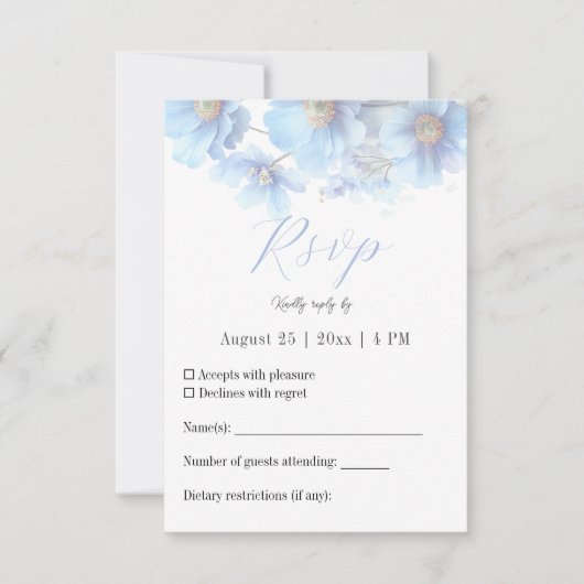 Soft Blue Himalayan Poppy Flower Garden Wedding  出欠カード (正面)
