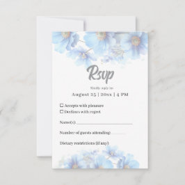 Soft Blue Himalayan Poppy Flower Garden Wedding  出欠カード