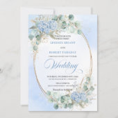Soft Blue Hydrangea Wheat Gold Elegant Wedding 招待状 (正面)