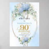 Soft Blue Hydrangeas Boho 90th birthday welcome ポスター (正面)