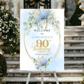 Soft Blue Hydrangeas Boho 90th birthday welcome ポスター