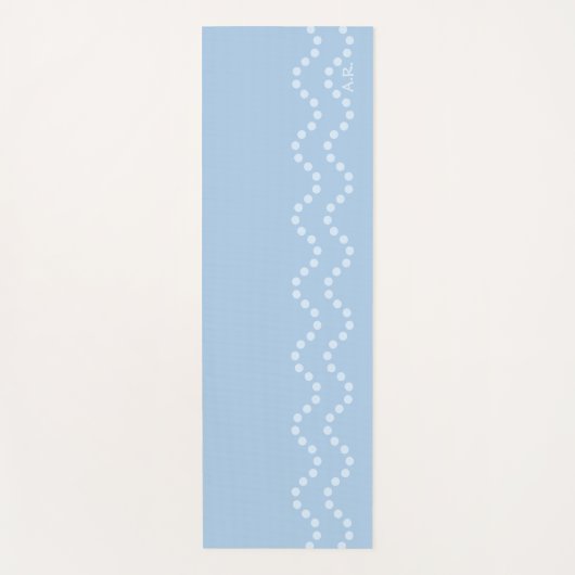 Soft Blue Minimal Dotted Wavy Lines With Initials ヨガマット (正面)