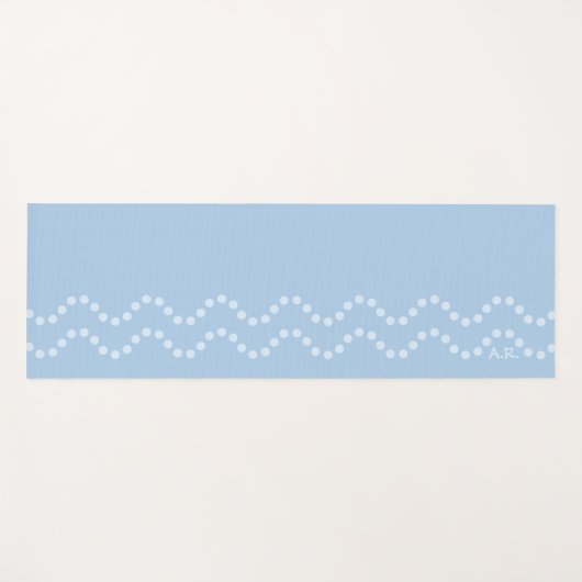 Soft Blue Minimal Dotted Wavy Lines With Initials ヨガマット (正面(横))