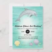 Soft Blue Ocean Dolphin Illustration Birthday  招待状 (正面)