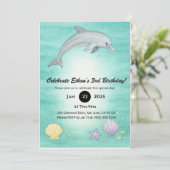 Soft Blue Ocean Dolphin Illustration Birthday  招待状 (スタンド正面)