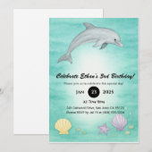 Soft Blue Ocean Dolphin Illustration Birthday  招待状 (正面/裏面)