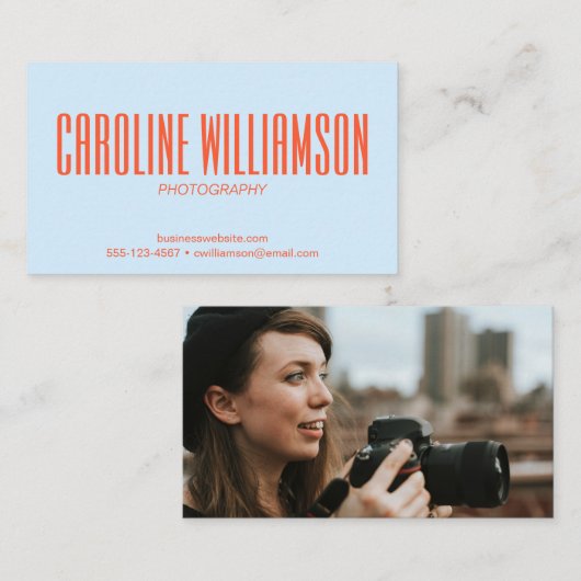 Soft Blue Orange Bold Name Photo Back Photographer 名刺 (正面/裏面)