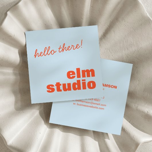 Soft Blue Orange Hello There Friendly Bold Square スクエア名刺