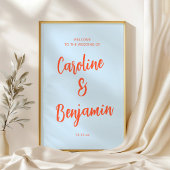 Soft Blue Orange Script NamesWedding Welcome Sign  ポスター