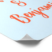 Soft Blue Orange Script NamesWedding Welcome Sign  ポスター (角)