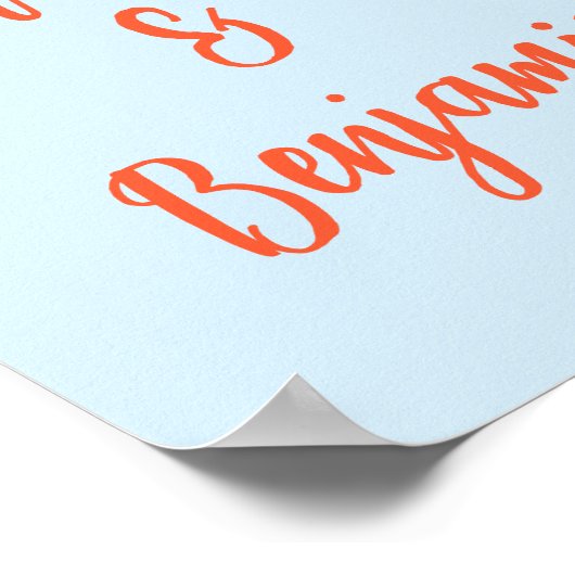 Soft Blue Orange Script NamesWedding Welcome Sign  ポスター (角)
