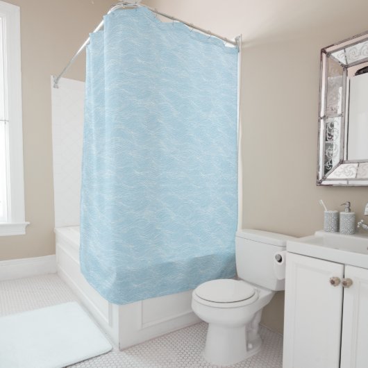 Soft Blue Organic Wave Pattern Bathroom Decor シャワーカーテン (インサイチュ)