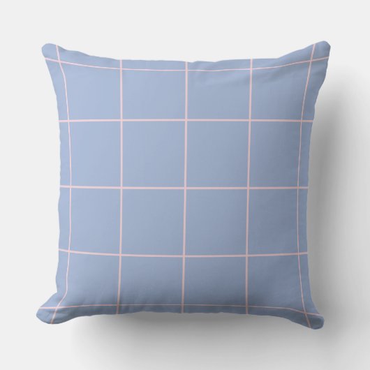 Soft Blue & Pink Grid Pattern クッション (正面)