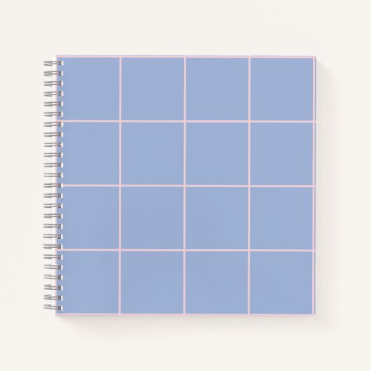 Soft Blue & Pink Grid Pattern ノートブック (正面)