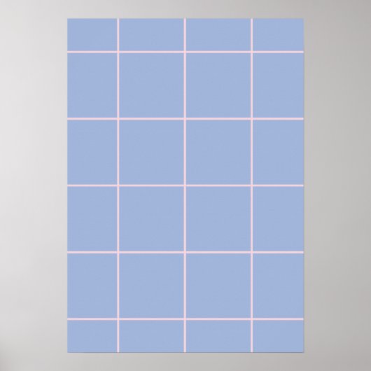 Soft Blue & Pink Grid Pattern ポスター (正面)