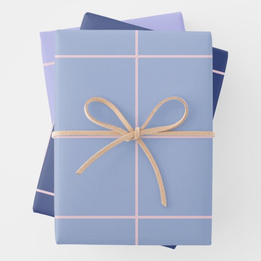 Soft Blue & Pink Grid Pattern ラッピングペーパーシート (インサイチュ)