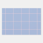 Soft Blue & Pink Grid Pattern ラッピングペーパーシート (正面)