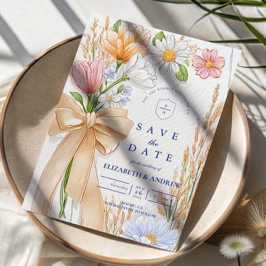 Soft Blue Ribbon Floral Wedding セーブザデート