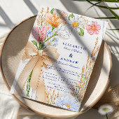 Soft Blue Ribbon Floral Wedding 招待状