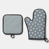Soft Blue Starburst on Slate Grey Pattern 鍋つかみ&鍋敷きセット (正面)