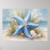 Soft Blue Starfish Coastal Wall Art Print | Poster ポスター (正面)