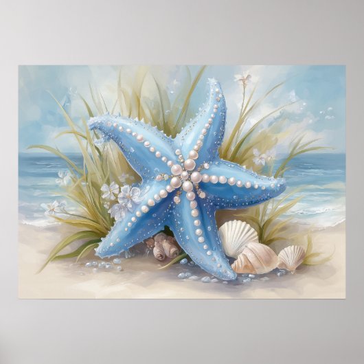 Soft Blue Starfish Coastal Wall Art Print | Poster ポスター (正面)