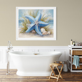 Soft Blue Starfish Coastal Wall Art Print | Poster ポスター