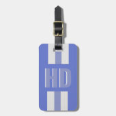 Soft blue striped Shadow monogrammed retro groovy  ラゲッジタグ (正面縦)