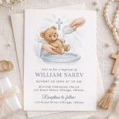 Soft Blue Teddy Bear Baptism  招待状