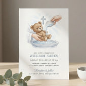 Soft Blue Teddy Bear Baptism  招待状