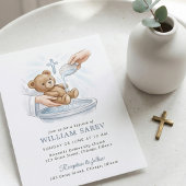 Soft Blue Teddy Bear Baptism  招待状