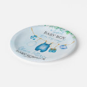 Soft Blue Watercolor Baby Clothesline ペーパープレート (アングル)