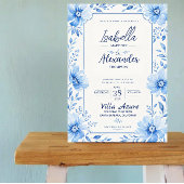 Soft Blue Watercolor Elegant Floral Romantic 招待状