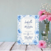 Soft Blue Watercolor Elegant Floral Romantic 招待状