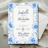 Soft Blue Watercolor Elegant Floral Romantic 招待状