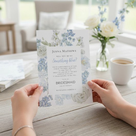 Soft Blue Watercolor Floral Bridesmaid Proposal 招待状