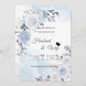 Soft Blue Watercolor Floral Wedding Invitation 招待状 (正面/裏面)