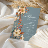 Soft Blue Wildflower Baby Shower Elegant Script 招待状