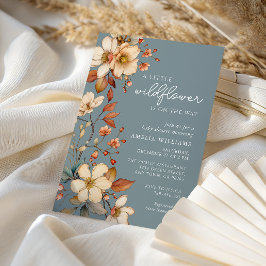 Soft Blue Wildflower Baby Shower Elegant Script 招待状