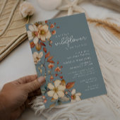 Soft Blue Wildflower Baby Shower Elegant Script 招待状