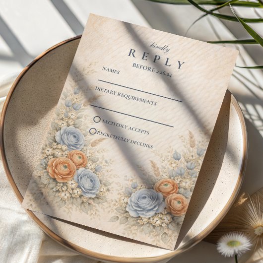 Soft Blue Wildflower Garden Wedding 出欠カード