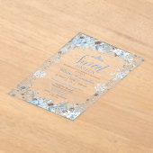 Soft Blue Winter Floral Christmas Sweet Sixteen アクリル招待状 (レイダウン)