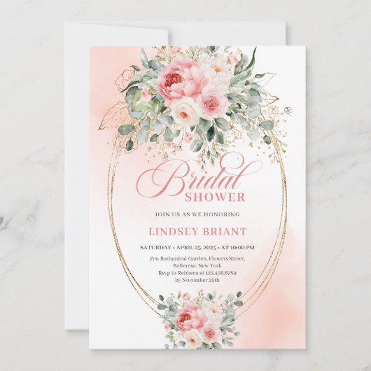 Soft Blush and Gold Botanical Bridal Shower Invite 招待状 (正面)