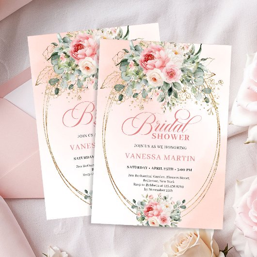 Soft Blush and Gold Botanical Bridal Shower Invite 招待状